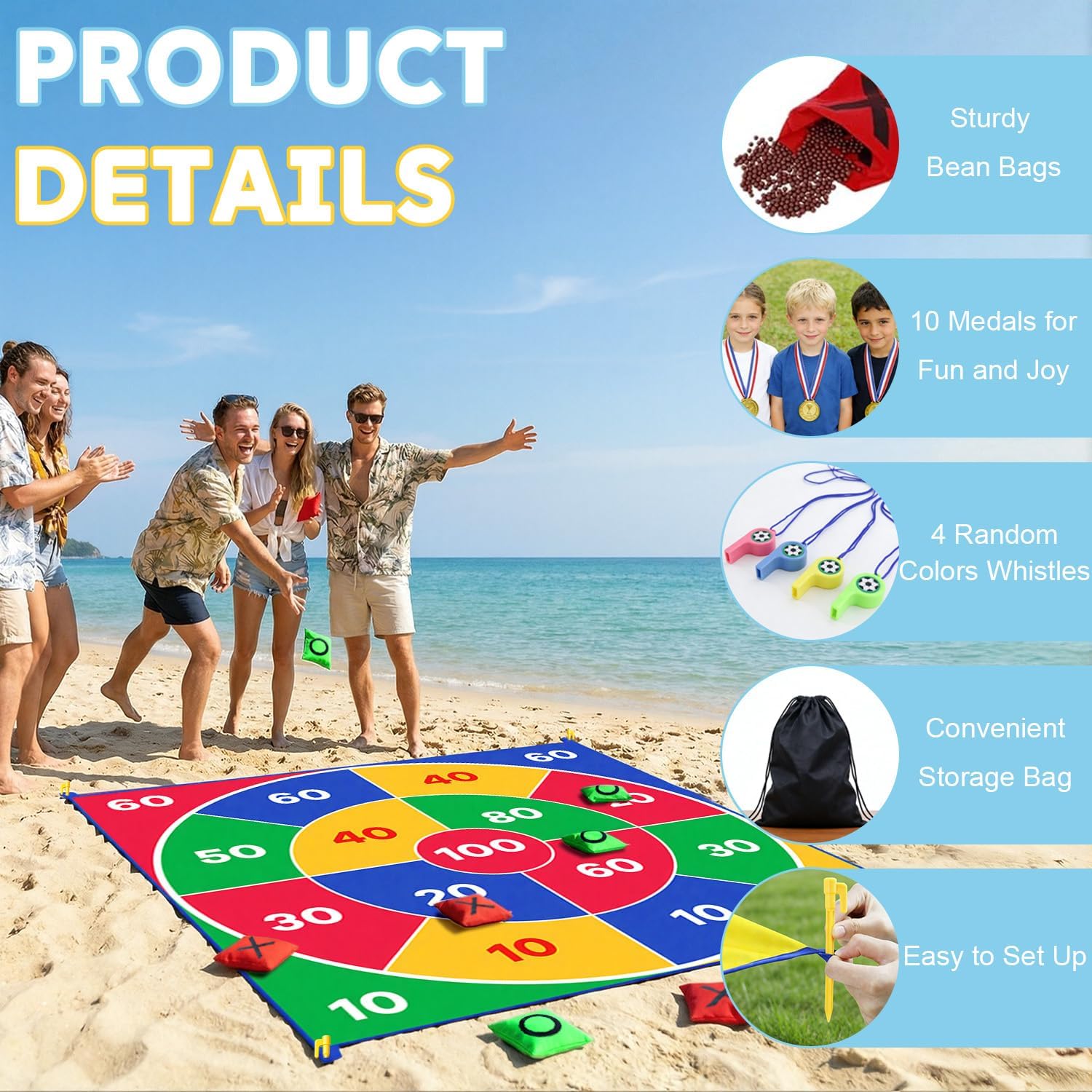 2-in-1 Giant Tic Tac Toe Game Bean Bag Toss Games, 4.5FT Double-Sided Large Tic Tac Toe Game with 10 Pcs Bean Bags, Outdoor Games for Adults and Family Lawn Yard Carnival Field Day Party