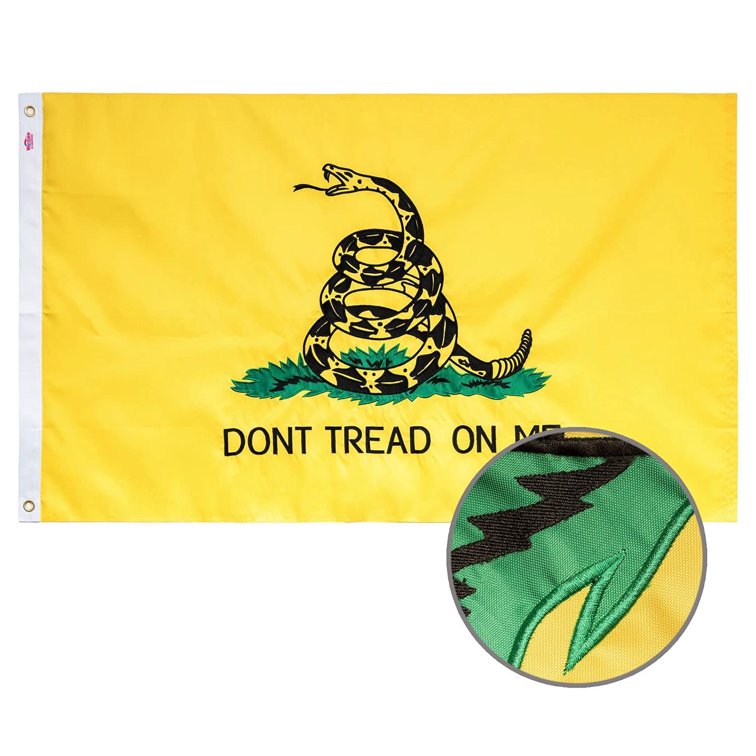 Amazon.com : WINBEE Gadsden Don't Tread On Me Flag 3x5 Ft - 2 Pcs  Embroidered American Gadsden Flags Stitched Together, 300D Nylon, Sewn  Stripes and Brass Grommets. Premium Outdoor USA Snake Banner