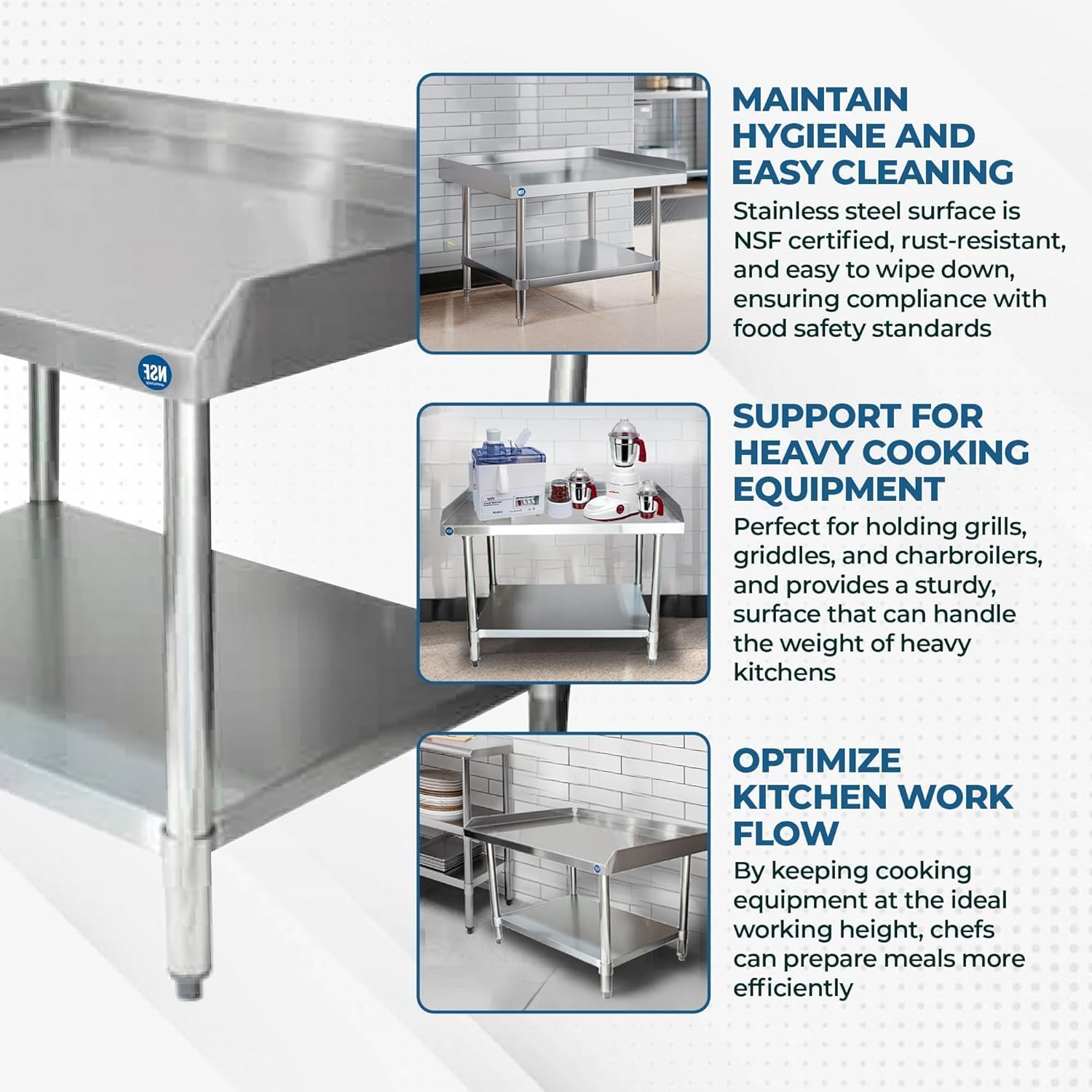 KPS Stainless Steel Equipment Stand with Adjustable Undershelf – 24" x 24" Heavy Duty Table for Griddles, Fryers & Mixers | NSF