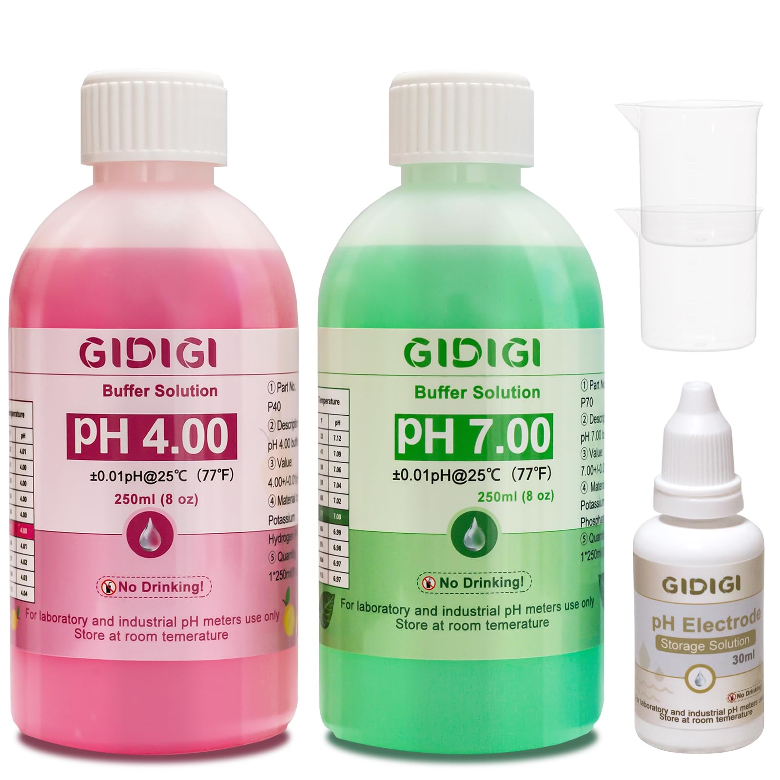 Kit de solution d'étalonnage de pH-mètre, comprend une solution de protection d'électrode dkit solution tampon ph 7 et ph 4, solution de pH 250 ml x 2, solution de stockage de sonde de pH 30 ml x 1