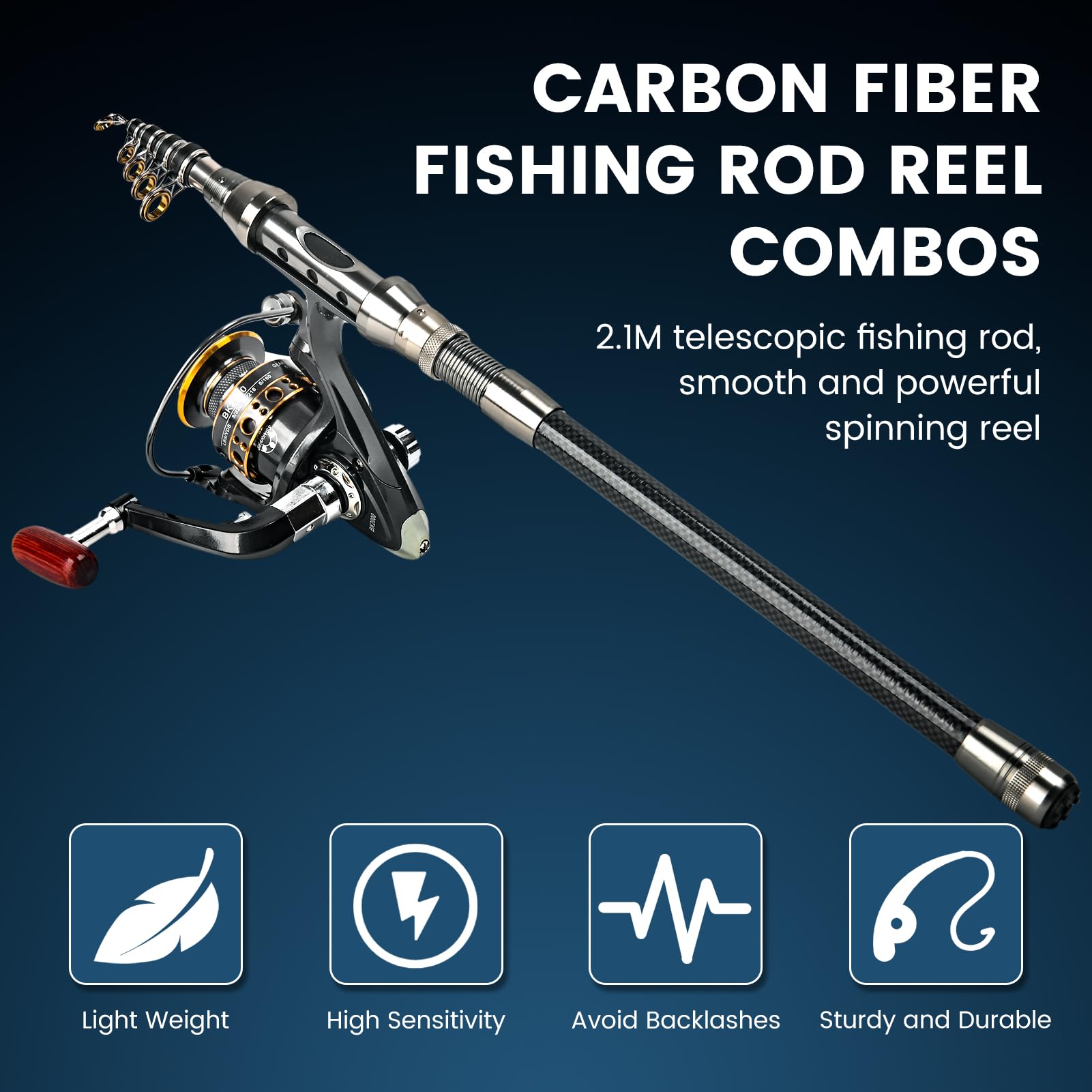 Angelrute Set Komplett, Teleskop Angelrute Spinnrute mit Angeln Rute Rolle Kombi Angelköder-Zubehör Tragetasche Fishing Rod Anfänger für Salzwasser-Süßwasser