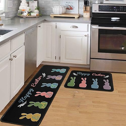 Miniatura 8 de flippana 2 alfombras y tapetes de cocina de Pascua para piso antideslizante huevos de Pascua conejo decoración de Pascua al aire libre antifatiga