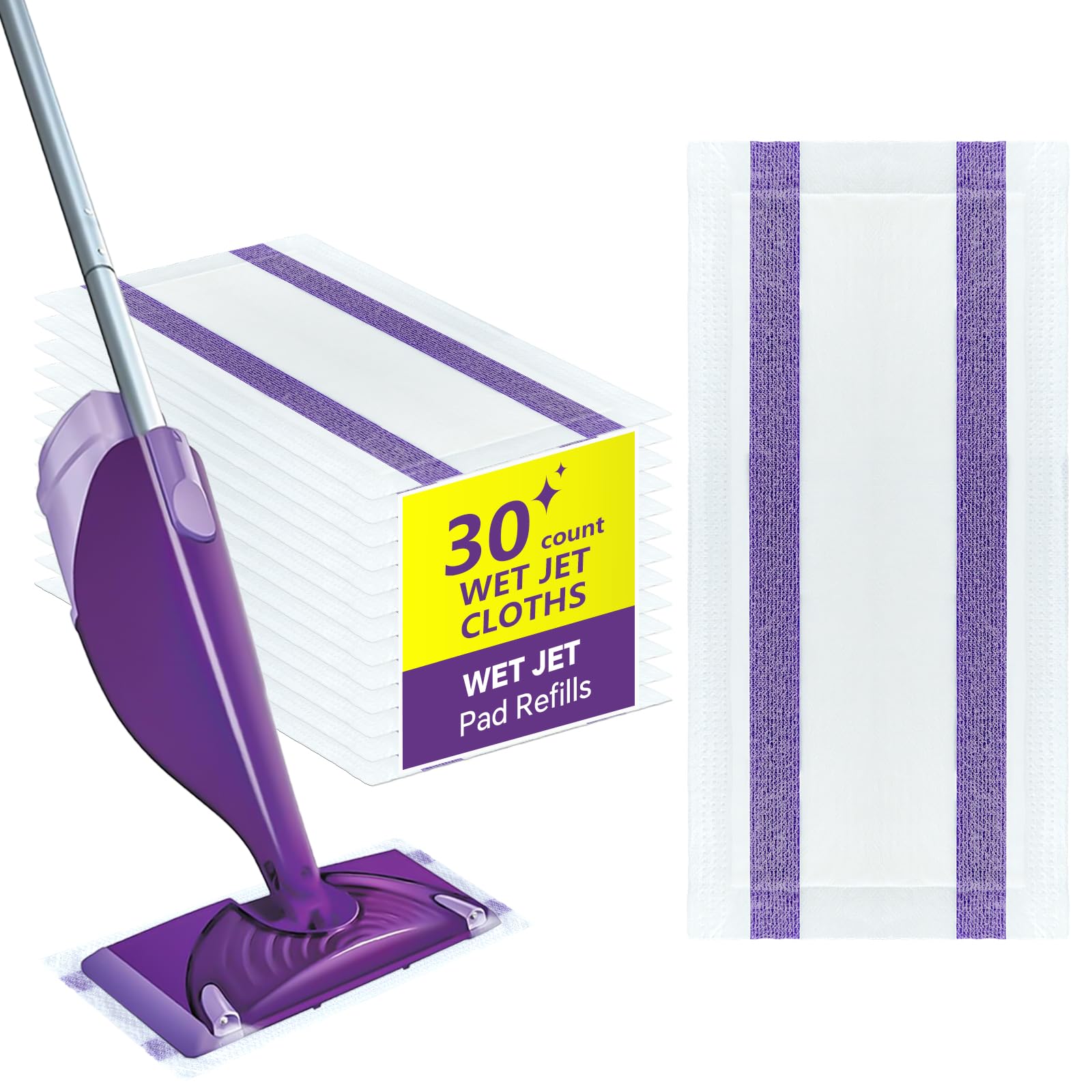 30 Count Disposable Wetjet Pad Refills for Swiffer Wetjet,Spray Wet Pads Refill, Heavy Duty Mop Pad Refills,All Purpose Multi Surface Floor Cleaning