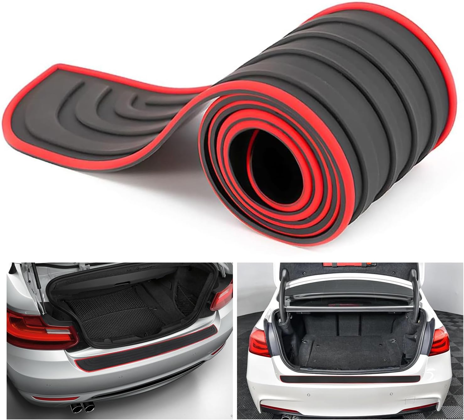 Car Rear Bumper Protector, Universal Guard Protector for Car, Anti-scratch Rubber Cover, strip Pickup Truck SUV(36'' *2.7''), Black with Red