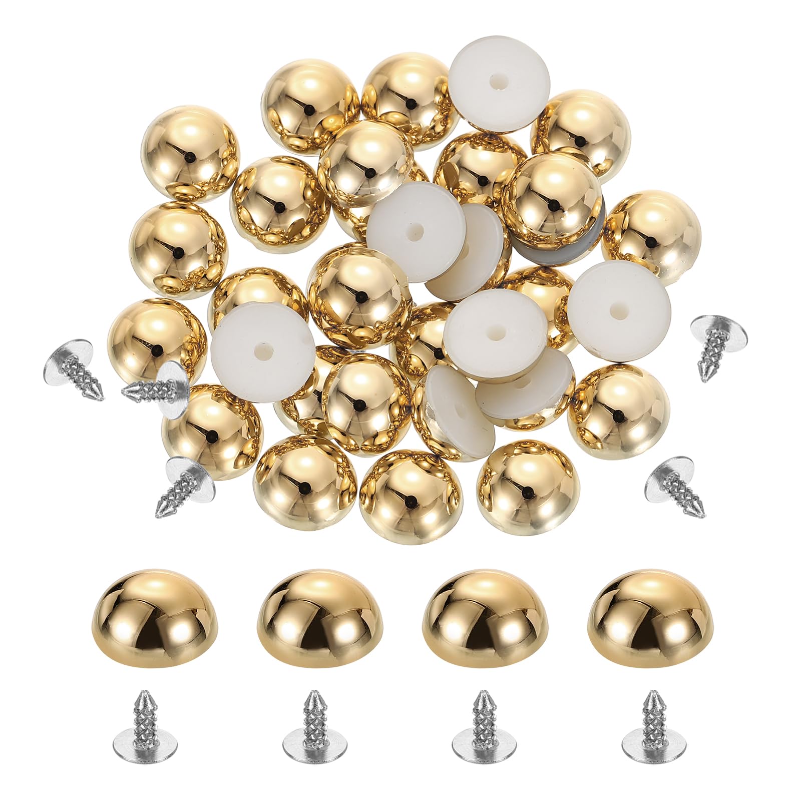 sourcing map 50Pcs Round Dome Studs, 8mm Plastic Mushroom Flat Back Rivets with Nails for DIY Leather Clothing Bag Shoes Accessories, Light Gold