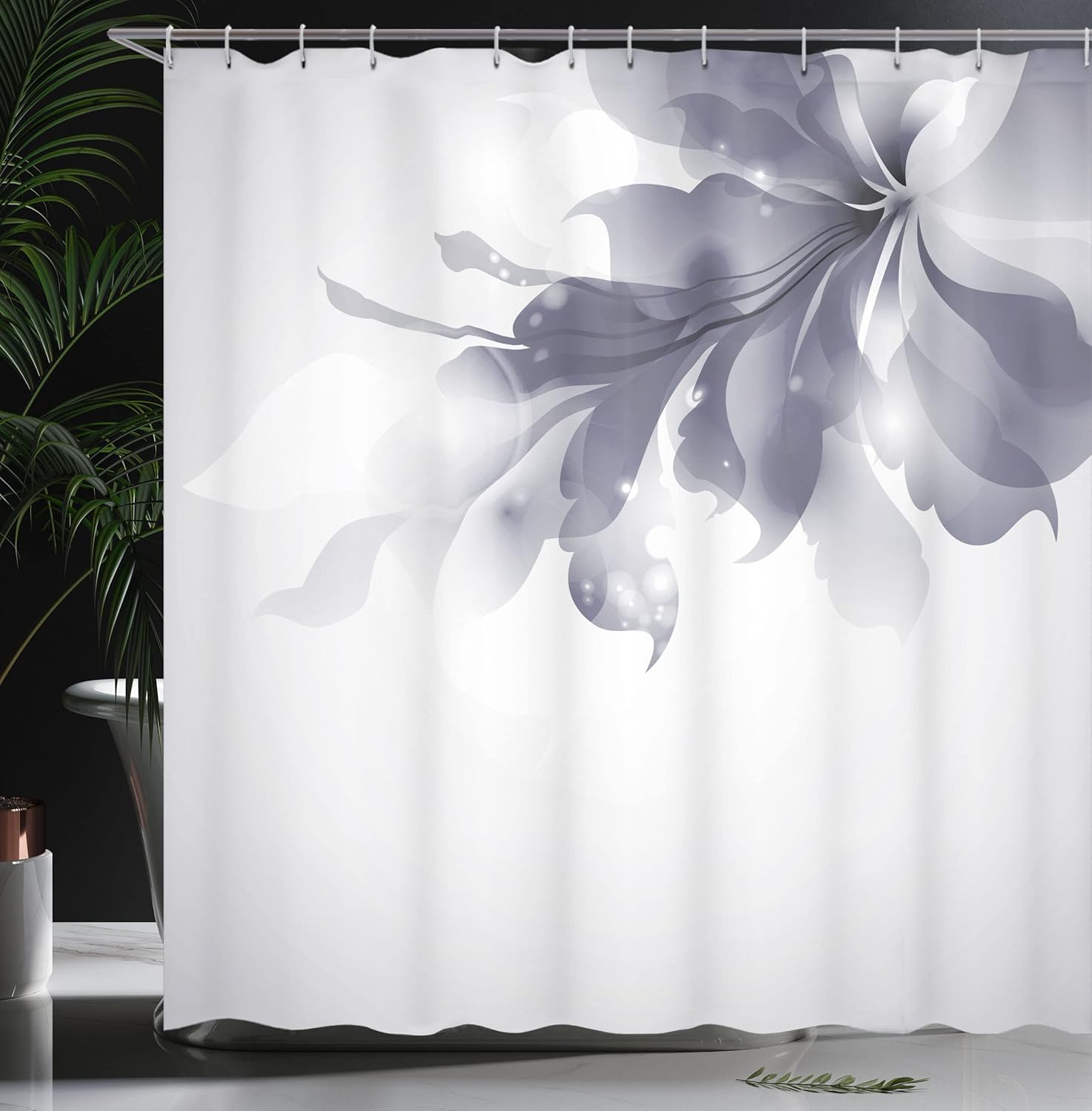 Ambesonne Abstract Shower Curtain, Color Gradient Effect Isolated Flower Petal Stem Forms Digital Artwork, Cloth Fabric Bathroom Decor Set with Hooks, 69" W x 75" L, Dimgray Grey