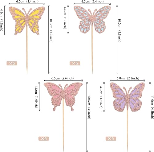 Miniatura 2 de 1 pieza de decoración de pastel de 6 cumpleaños de mariposa con purpurina dorada y rosa para 6 cumpleaños, decoración para baby shower, niños y