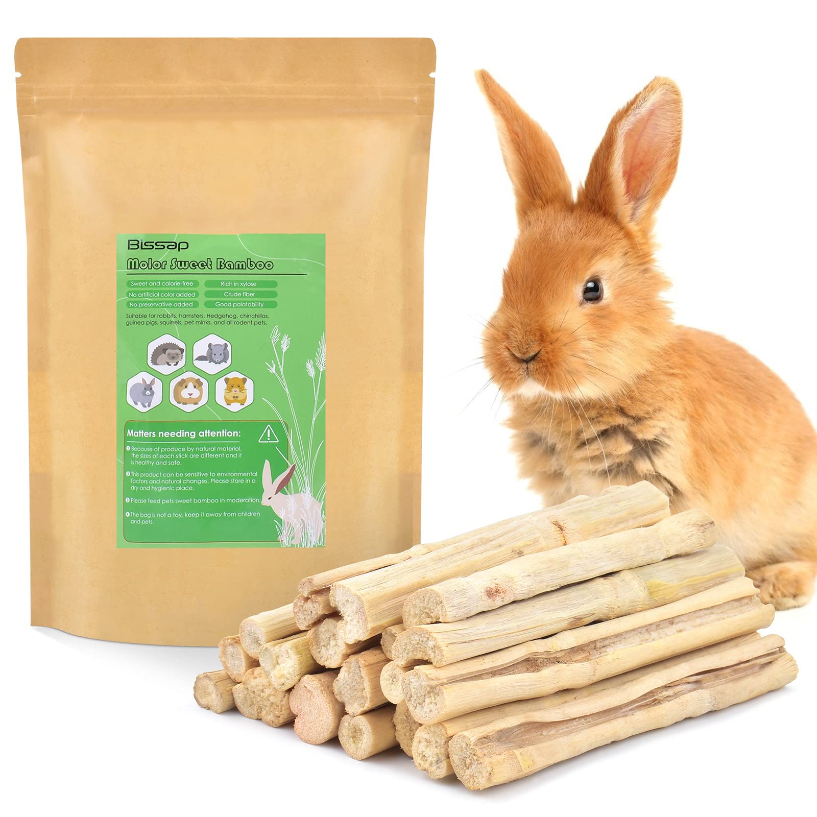 Bissap 250g/0.5Ib Sweet Bamboo Chew Sticks for Rabbits, Bunny Molar Treats Snack for Small Animals Hamster Chinchilla Guinea Pigs Rabbit Squirrel