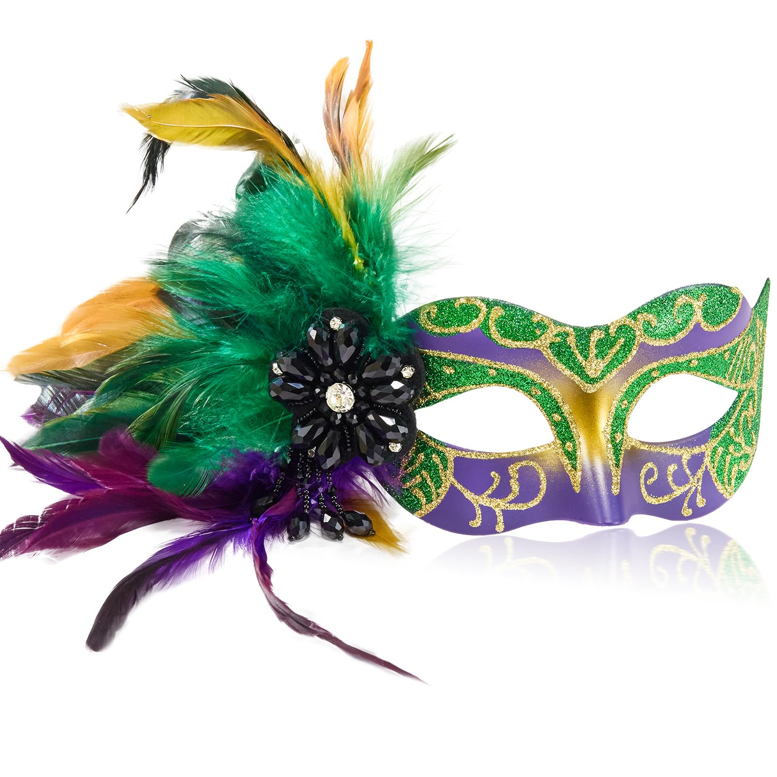 MYSEUNIMYSEUNI 2025 New Mardi Gras Masks for Women with Feathers - Womens Mascarade Venetian Mask for Masquerade Party, Mardi Gras, Halloween Cosplay Prom, Christmas
