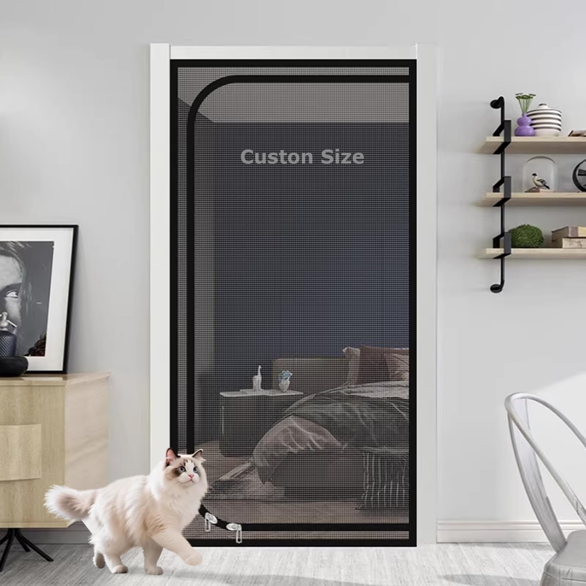 Duoleh Grey Custom Cats Proof Door Curtain Net, Fly Screens With Zipper, Anti-Mosquito Door Curtain, Pets Protection Mesh No Drilling, Insects Protection Mesh For Balcony (W*H:70x200cm)