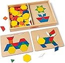 Melissa & Doug Pattern Blocks and Boards with 120 Multi-Colored Wooden Shape Tiles, 5 Double-Sided Puzzle Boards, Tangram Puzzles, Montessori Toys for Girls & Boys