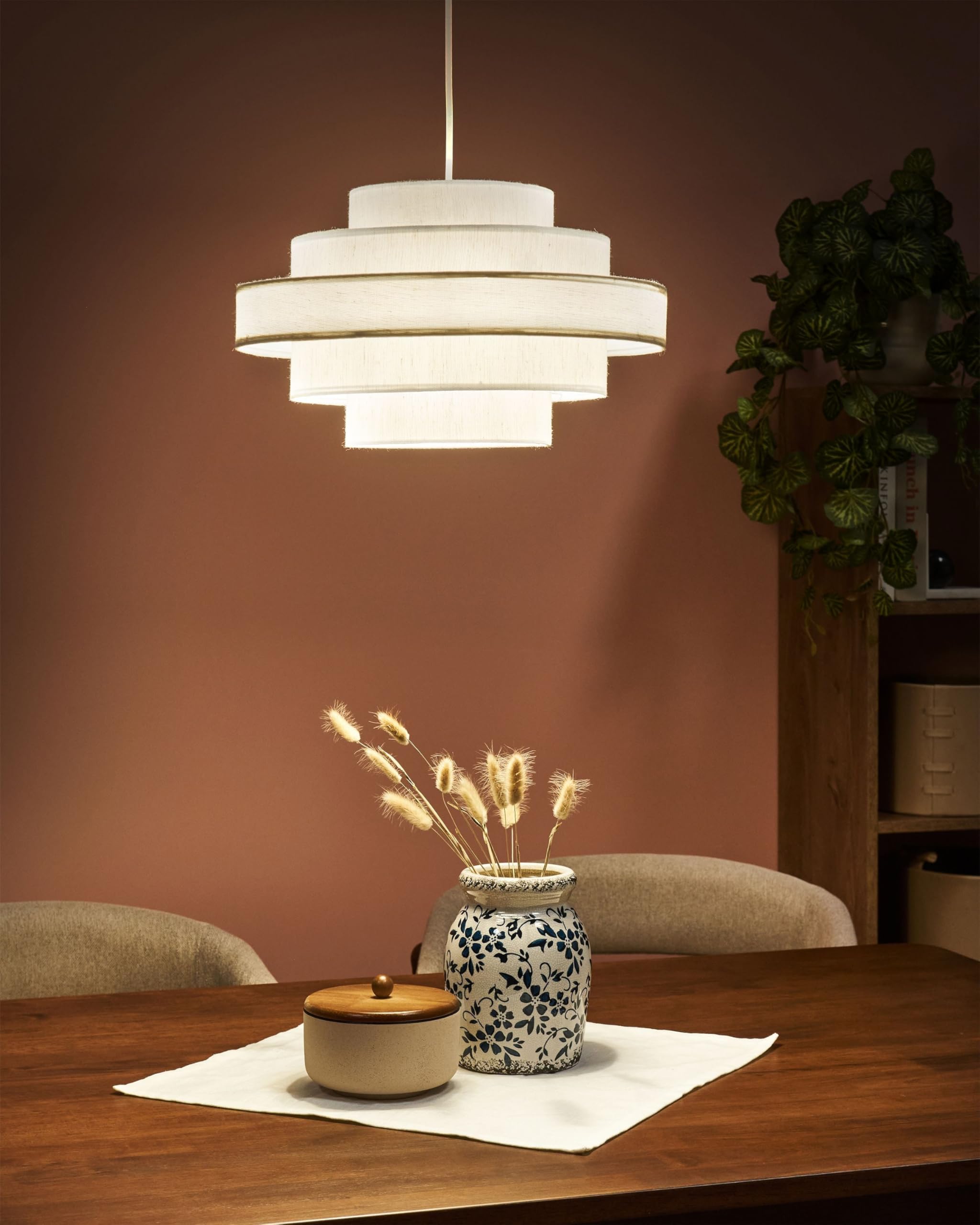 Beliani Hängelampe Leinen Stoff Schirm creme weiß modernes Design Hängeleuchte Erebato