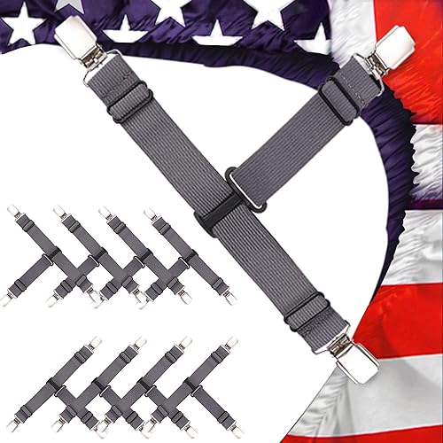 Correas ajustables de diseño mejorado, 8 piezas de sujetadores de sábanas para esquinas, clips de sábana bajera, color gris