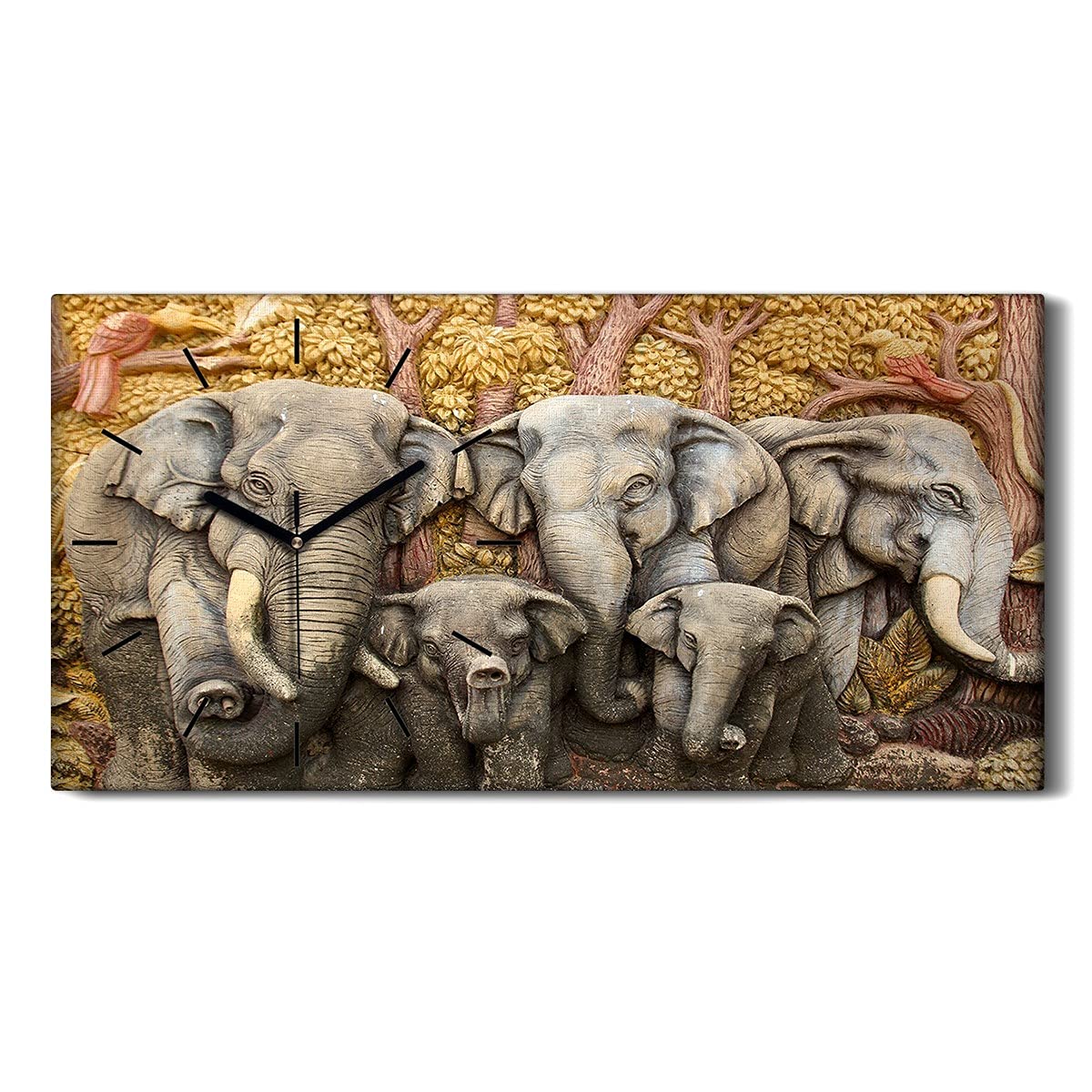 Horloge sur toile éléphant déco salon nature zen moderne grand format 60x30cm
