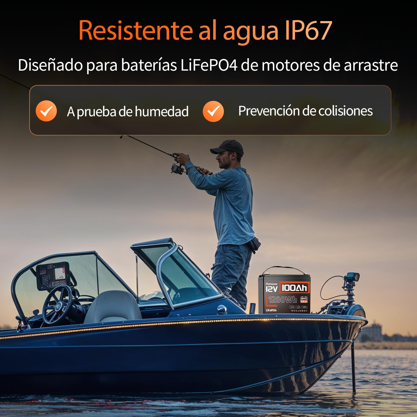 Humsienk Batería Litio LiFePO4 12V 100Ah, 1280Wh, BMS Inteligente de 100A, 4.000–15.000 Ciclos Profundos, Protección Baja Temperatura — para Solar, Autocaravana (RV), Emergencia