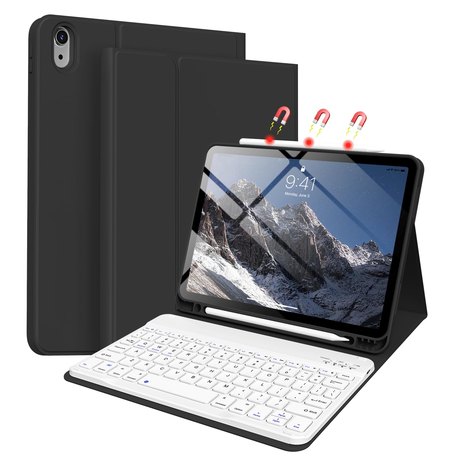 BQDIYOO Case for iPad Air 7th/6th 11-inch M3/M2 (2025/2024) & 10.9 inch Air 5th 4th Gen with Keyboard 2022 2020, Detachable Wireless Keyboard Cover