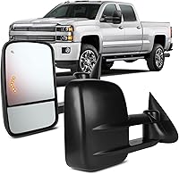 OCPTY Towing Mirrors for 2003-2007 Chevy Silverado GMC Sierra - Power Heated LED Turn Signals, Manual Fold/Extend, Black Pair