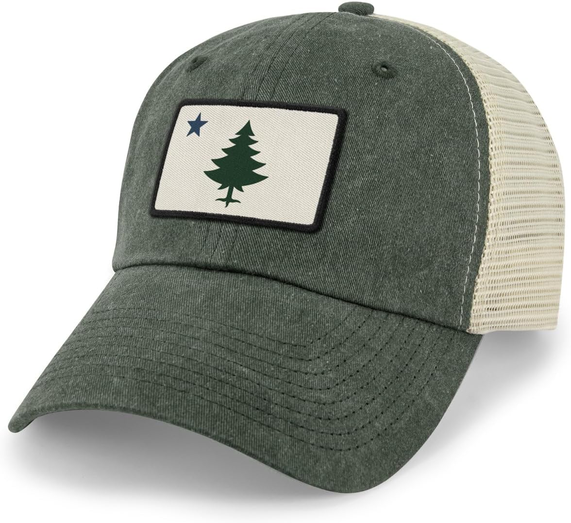 Chowdaheadz Maine Flag Hat - Vintage Portland Maine Hat, Unisex Trucker Mesh Cap, Multiple Colors