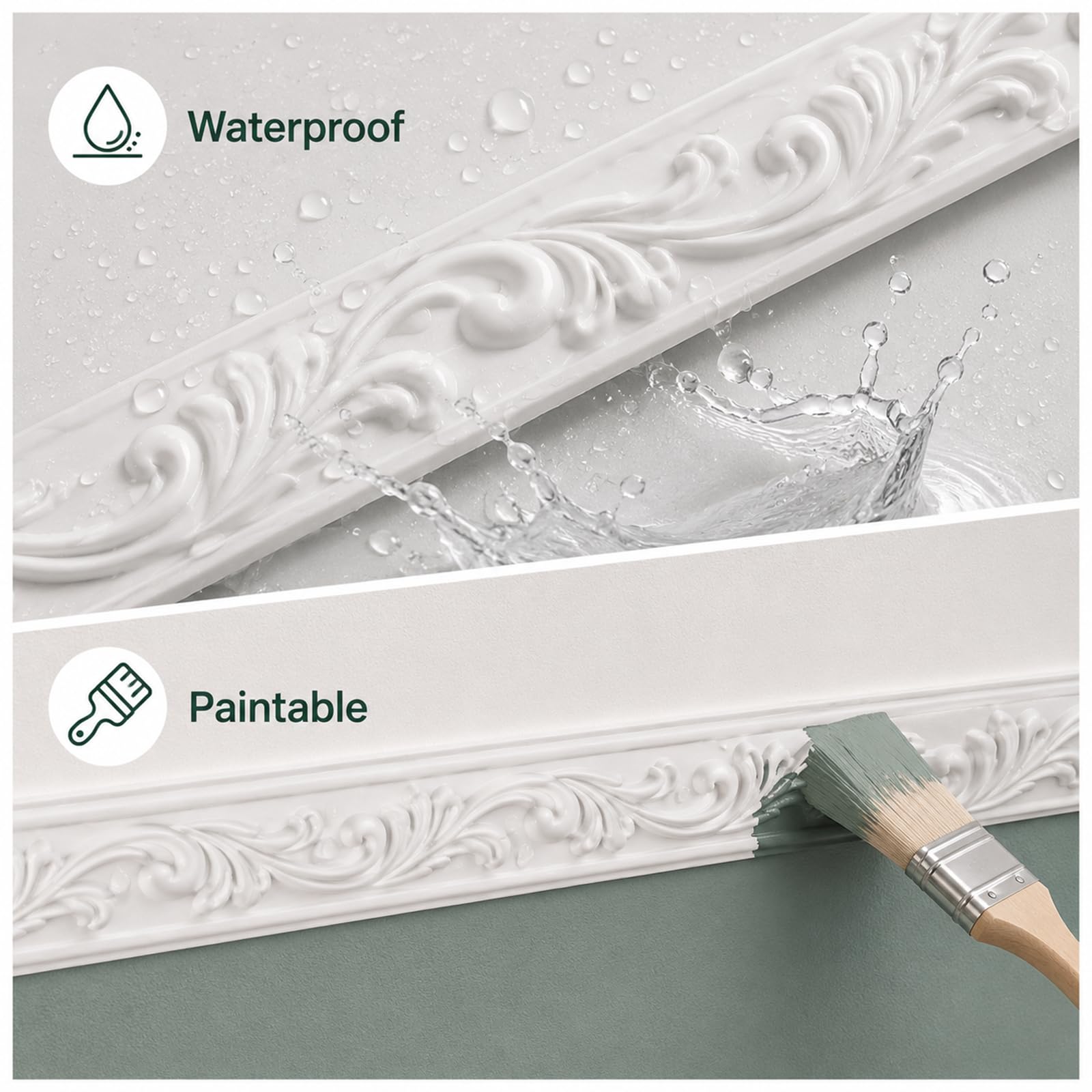 Cornici in Pvc Per Soffitto E Pareti Modanatura Flessibile Per Porte I,5m | modanature per pareti flessibile Cornici pvc Decorative Verniciabili Battiscopa per Quadri Porte Boiserie Specchi interna