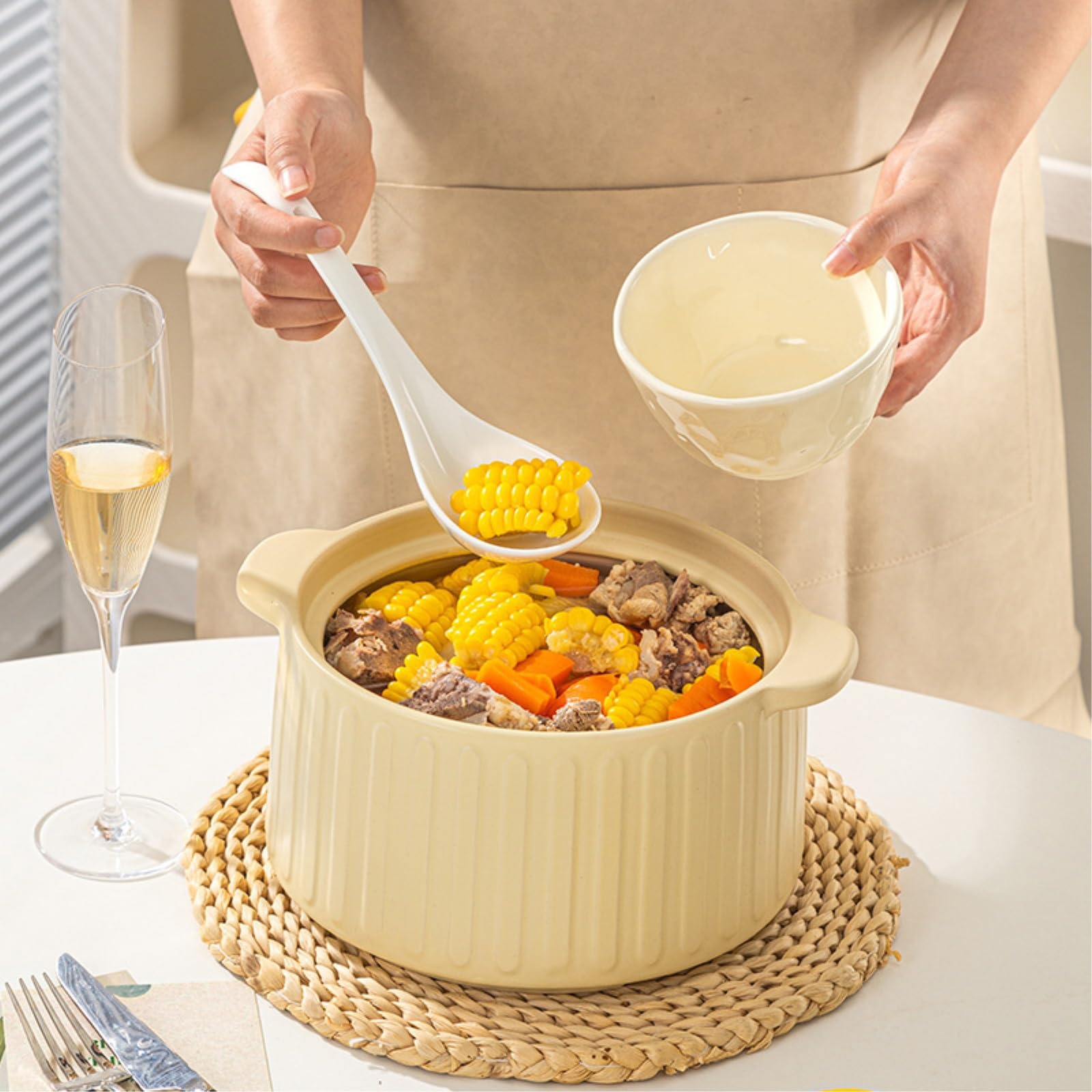 Kremowy wiatrowy ceramiczny garnek domowy żaroodporny garnek chiński styl -4L ceramiczna zapiekanka - jasnoróżowy -1,28 l-4 l