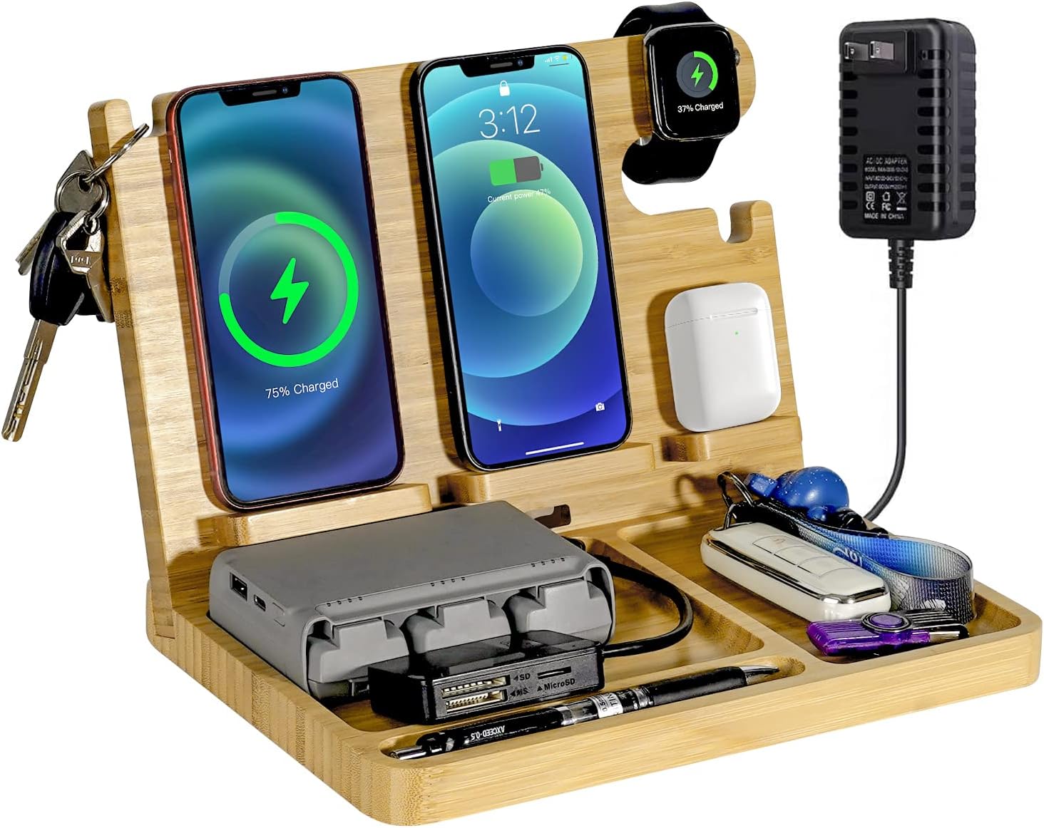 CJQQ Bamboo Phone Wireless Charging Station, iPhone