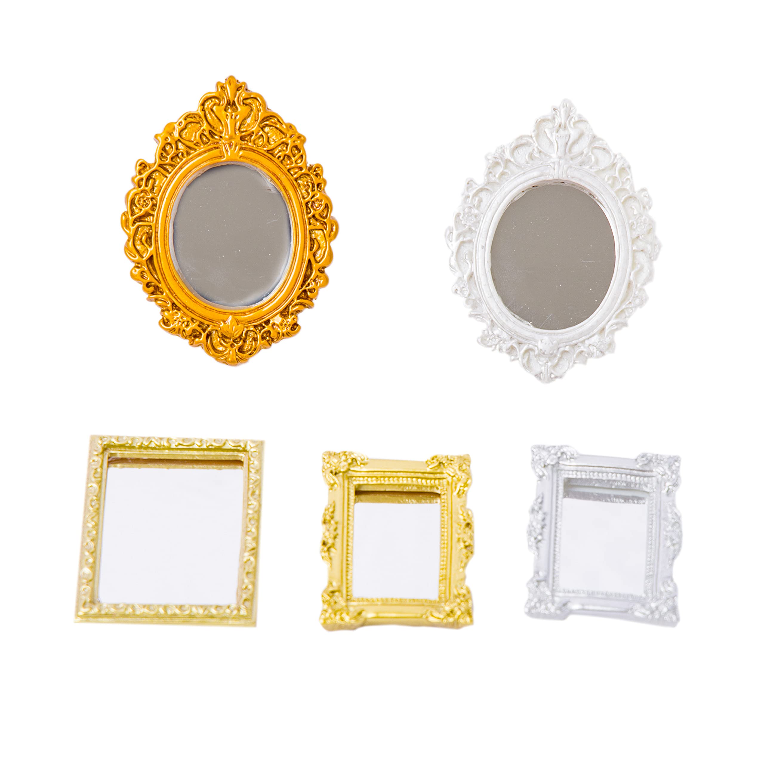 Miniature Dollhouse Mirrors - 1:12 Scale Baroque Style Wall Mirrors 3 Piece Set For Dollhouse