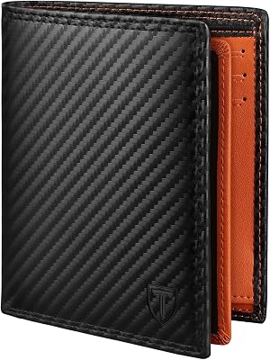 TEEHON Portefeuille Vertical pour Hommes en Cuir Carbone bloquant RFID avec 11 emplacements, 2 fenêtres d’identification, Porte-Monnaie, 2 Compartiments, à Trois Volets