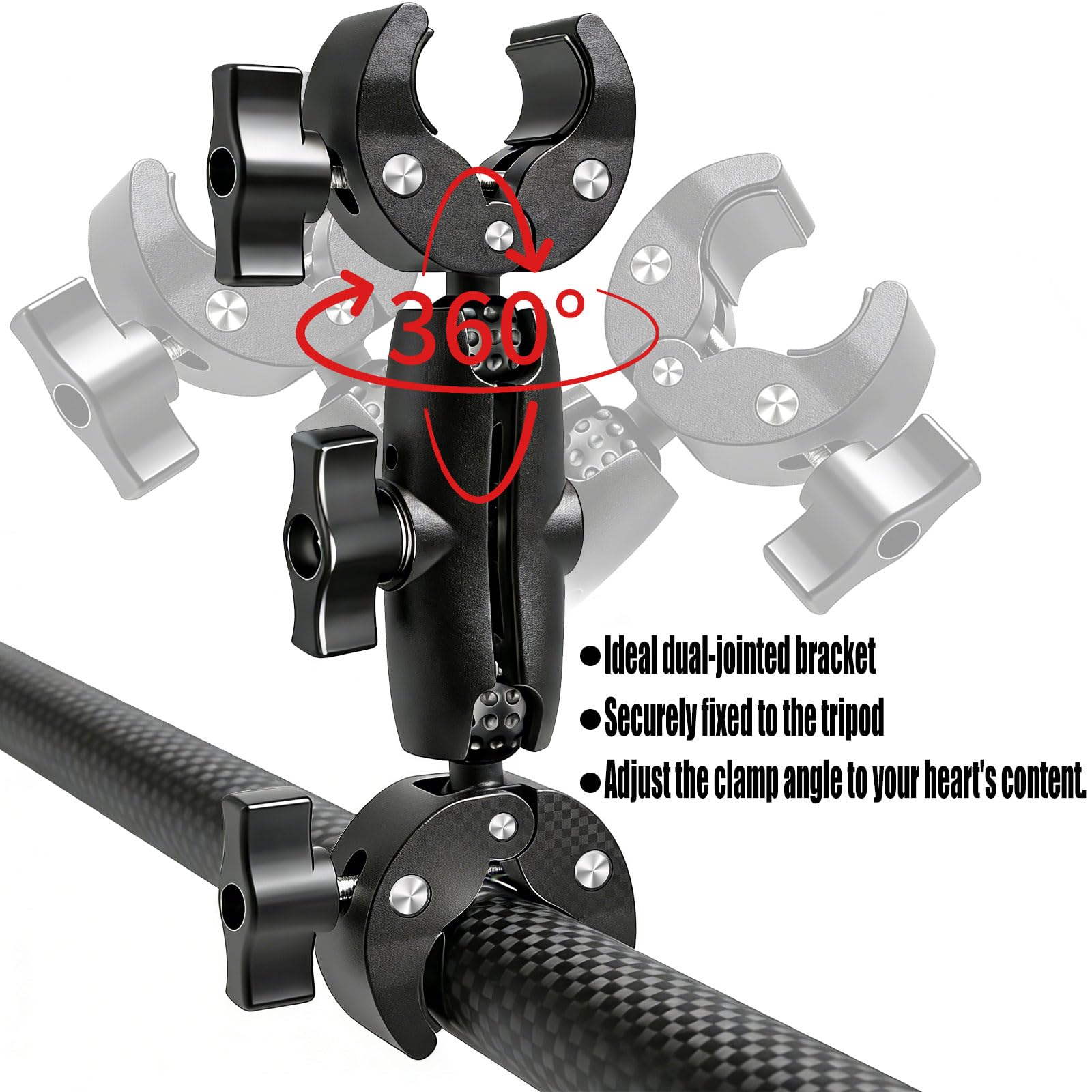 Supporto a doppio morsetto per ombrello e asta della fotocamera, universale, per sedia a rotelle, deambulatore, passeggino, scrivania e accessori fotografici, girevole a 360°, con braccio Magic Socket