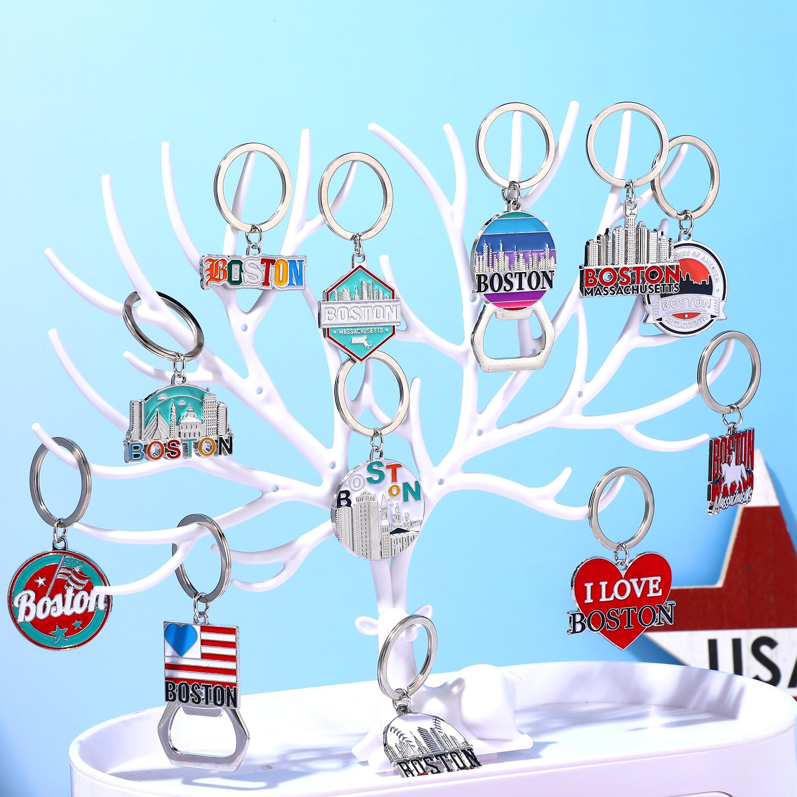 Landical Boston Keychain Metal Bulk Boston Souvenir Gifts Massachusetts Travel Gifts Key Ring Souvenirs Bottle Opener