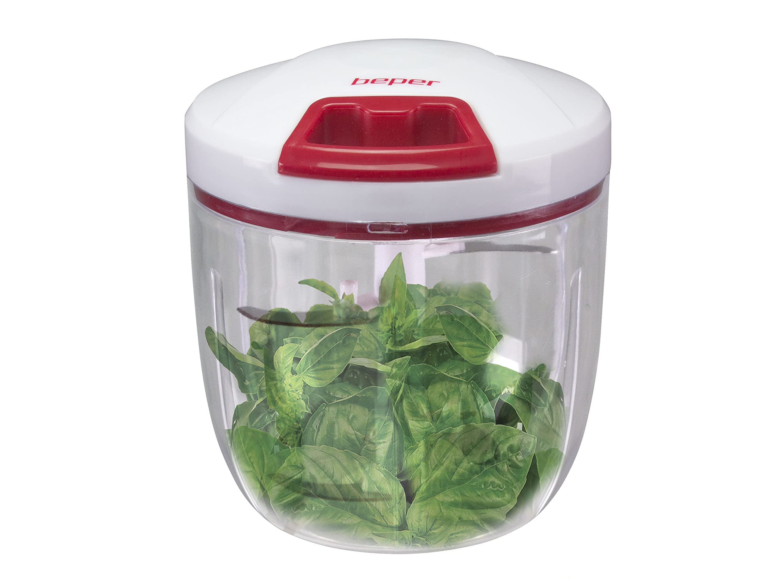 BEPER C107UTT002 Tritatutto Manuale, Tritatutto a corda, Contenitore in ABS,1000 ml, 5 Lame in acciaio, Bianco/Rosso Tritatutto a corda 1 L