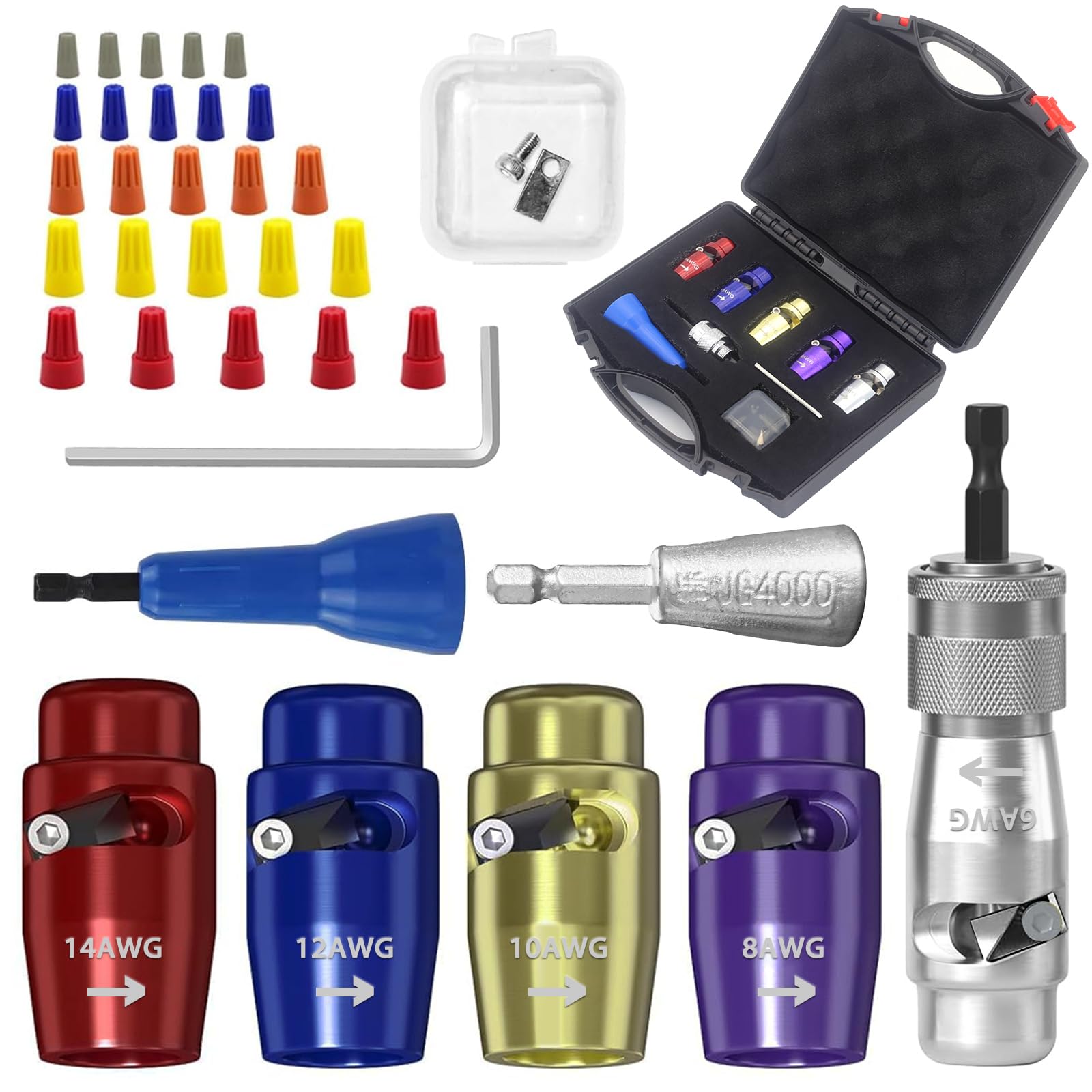 Wire Stripper for Drill, 14-12-10-8-6 AWG Electric Wire Stripper, Wire Twister Tool for Drill, Wire Stripping and Twisting Tool Set, Cable Stripping and 25PCS Wire Connector Nuts