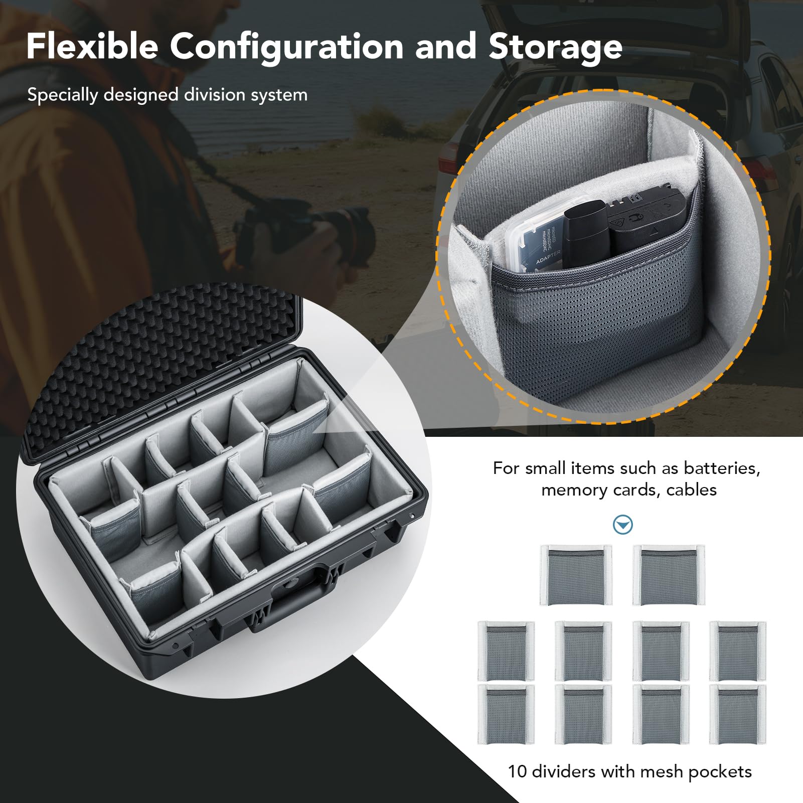 Lykus PVC2 Étui Rigide à Séparateurs pour Appareils Photo et Drones | Appareils Photo,Drones,Caméras Portables et Mixtes,10 Séparateurs Amovibles,Poches Filet,IP67 Étanche,Antichoc