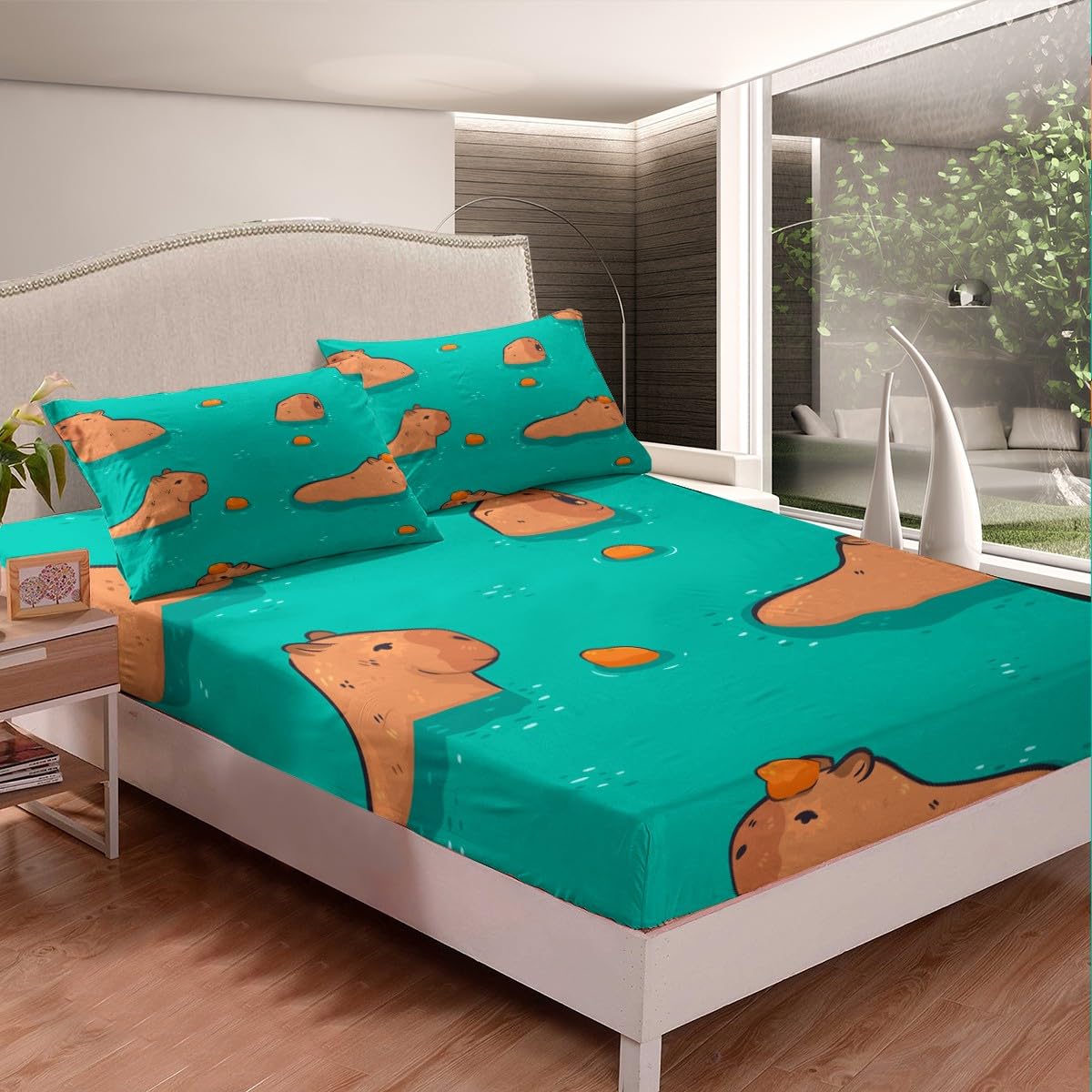 Parure de lit Capybara amusante et mignonne - Motif galaxie Capybaras - Avec 1 taie d'oreiller