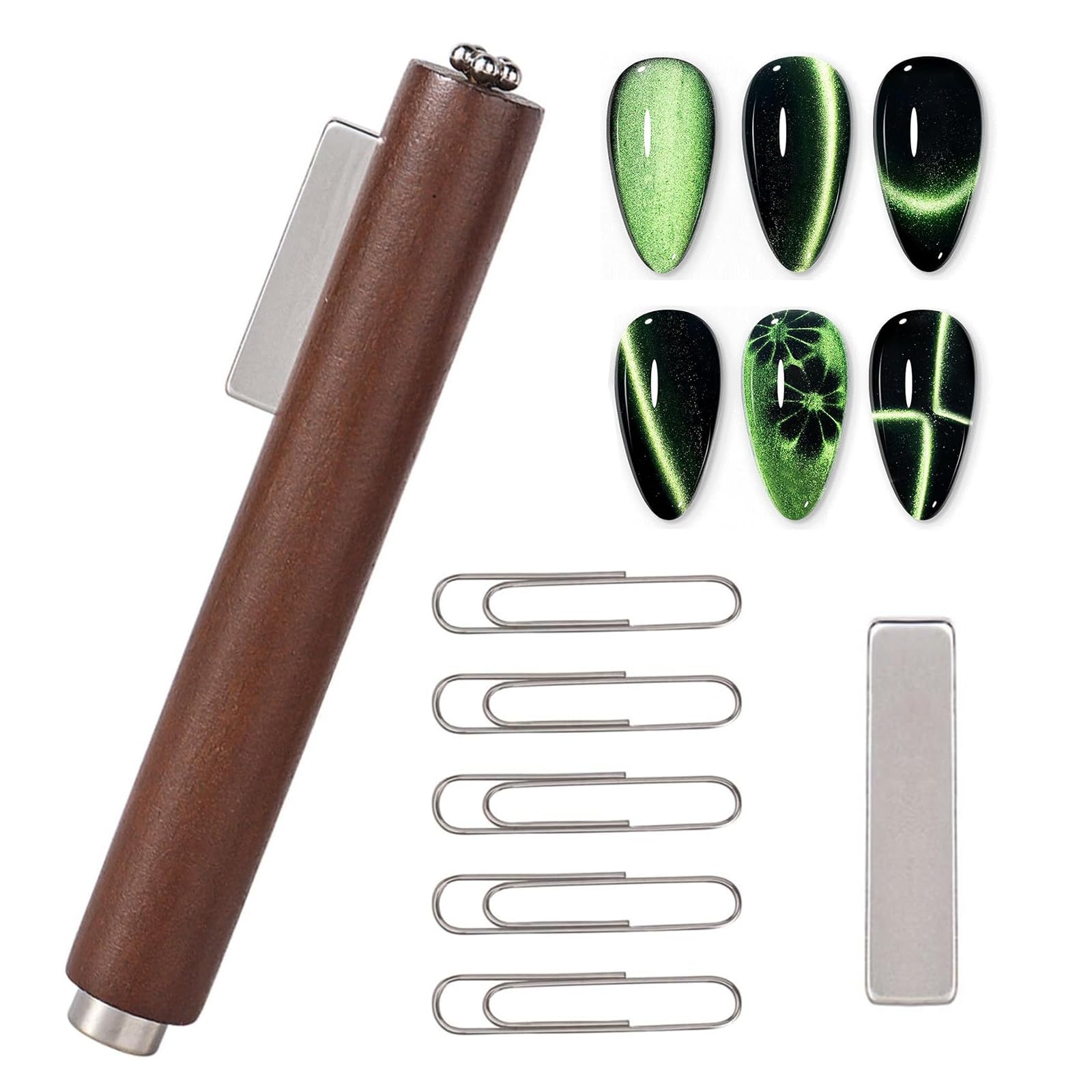 3 in 1 Cat Eye Magnet for Nails with Square Magnet & 5 Paper Clips