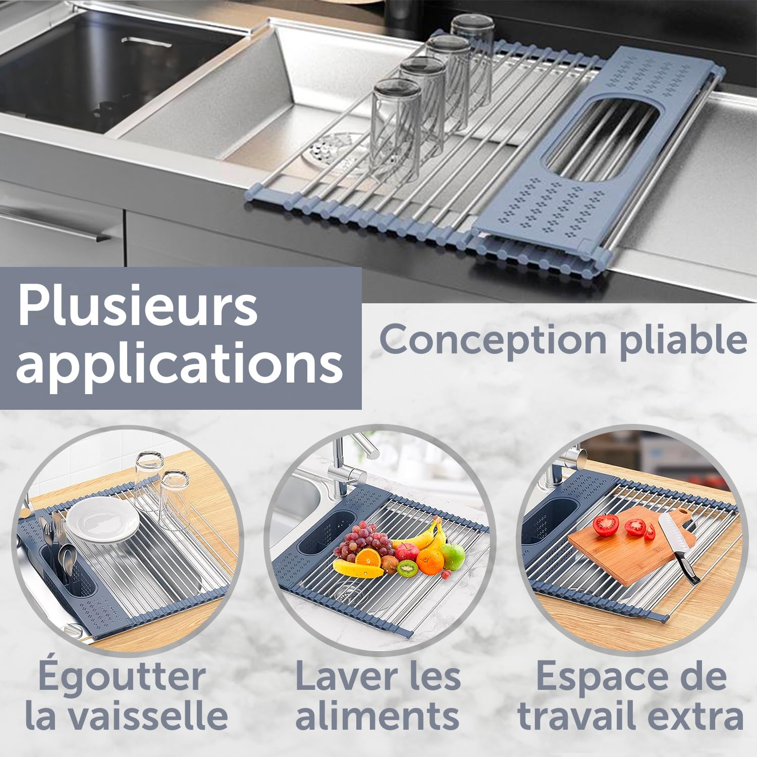 Porte-couverts En Inox Noir - Égouttoir à Ustensiles De Cuisine Avec Drainage Facile