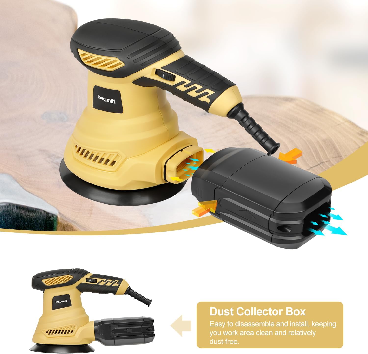 Random Orbital Sander, 2.5Amp 4.9-Inch Corded Palm Sander, Max 13000 OPM Electric Drywall Sander with 6 Variable Speed, 20Pcs Sandpapers and Dust Bag for Woodworking, Sanding, Polishing