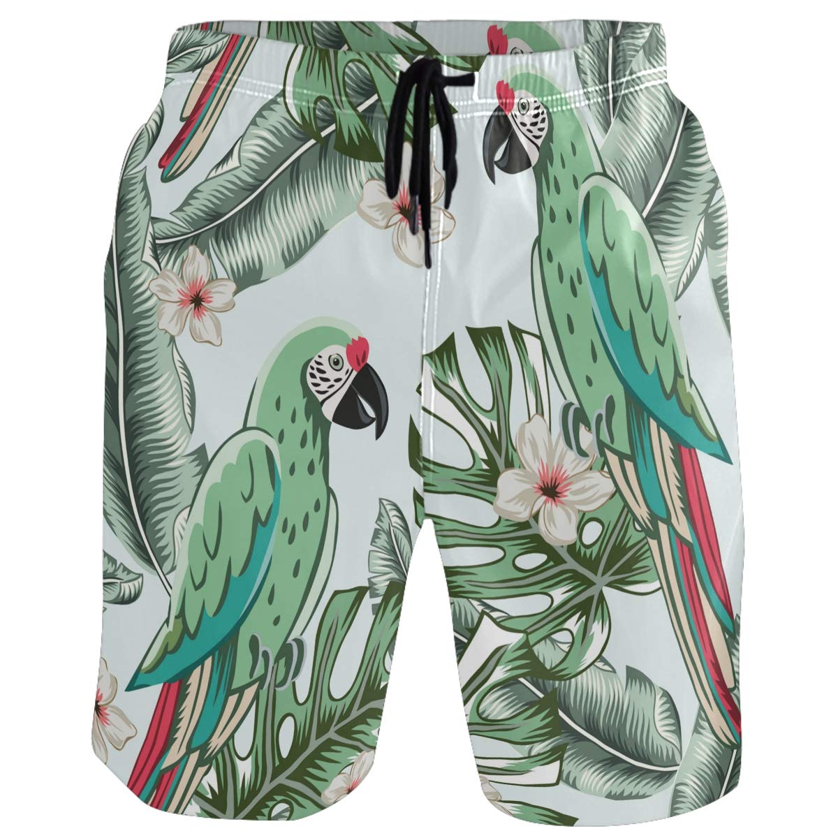 visesunny Men Swim Trunks Swimming Beach Surfing Board Shorts Swimwear Quick Dry Mesh Lining Bathing Suits with Pockets, Parrot, Small