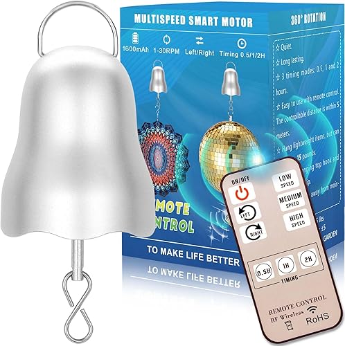 Motor giratorio de viento, motor de bola de discoteca de 1 a 30 rpm, funciona con pilas con control remoto, ajuste de sincronización y dirección,