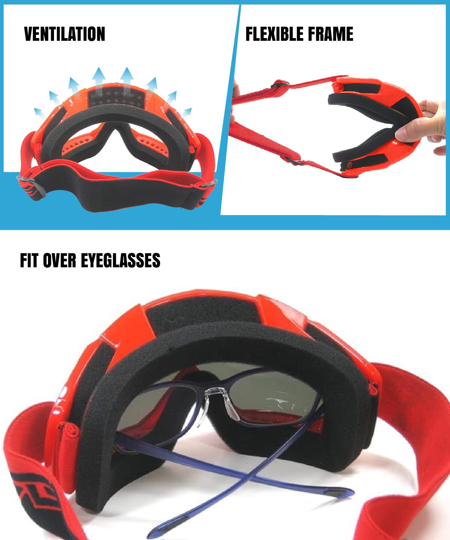 CRG Sports Gafas de motocicleta ATV Dirt Bike Off Road Racing Motocross Gafas para hombres, mujeres y adultos