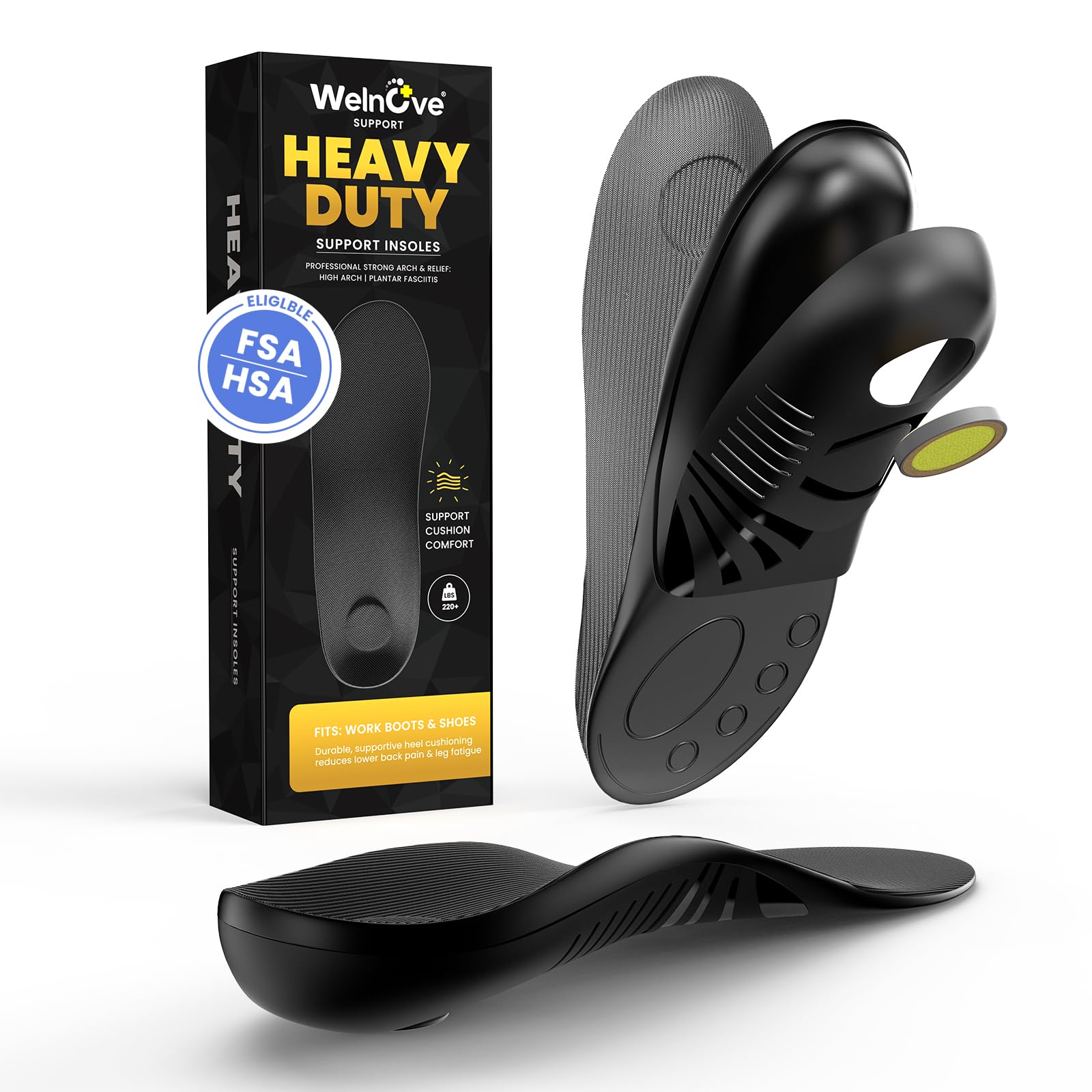 Welnove Plantar Fasciitis Shoe Insoles - High Arch Support Shoe Insert for Men & Women - Orthotics Inserts for Men & Women - Heel Spur Relief Products - XXS