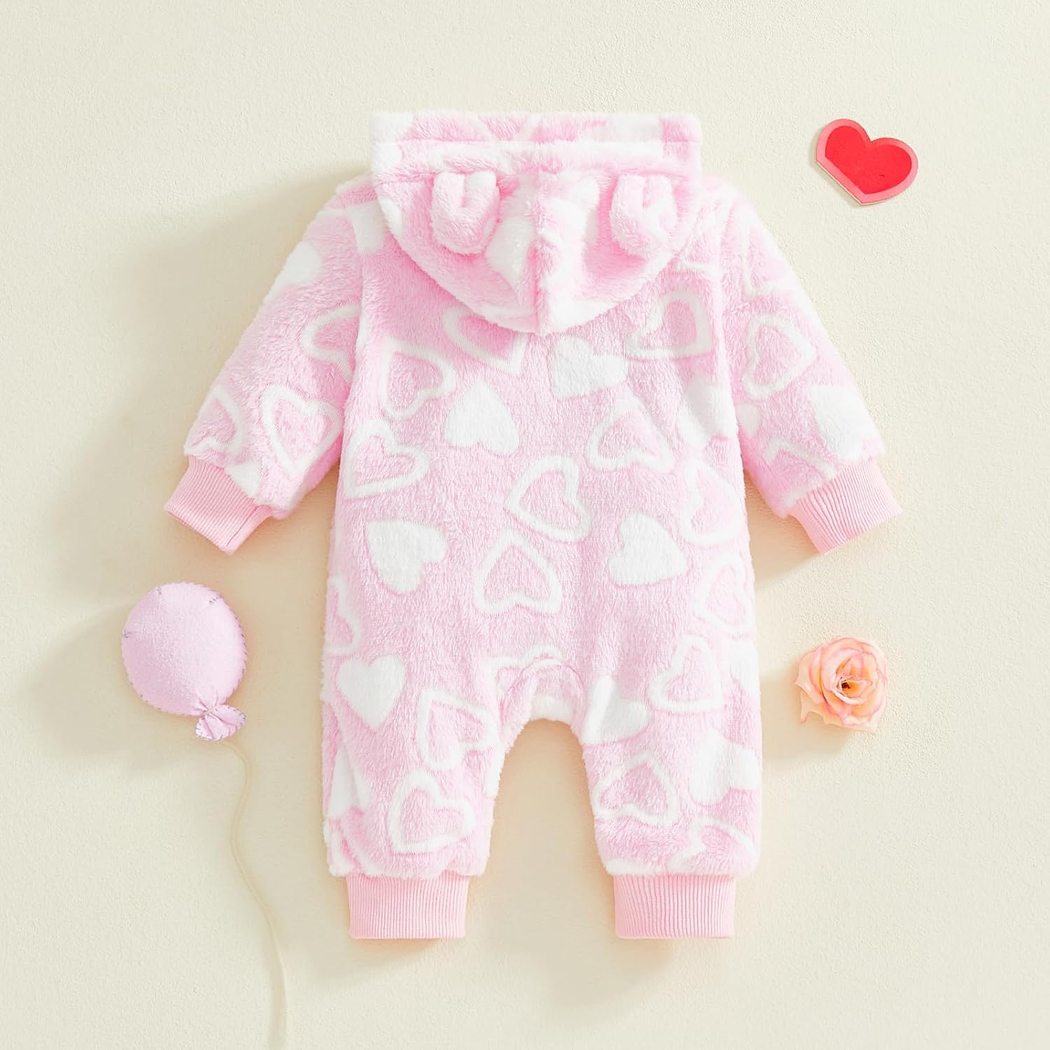 Afunbaby Newborn Baby Girl Boy Clothes Bear Onesie Long Sleeve Snowsuit Hooded Romper Winter Clothes (A-Pink, 12-18 Months)