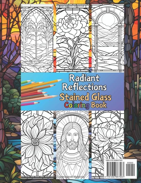 Radiant Reflections, Stained Glass Coloring Book: 50 Beautiful Intricate Designs, Religious Activity Pages for Relaxation & Creativity, Sun Catcher Modern Décor Patterns, Antique Historic Widow Art image 3