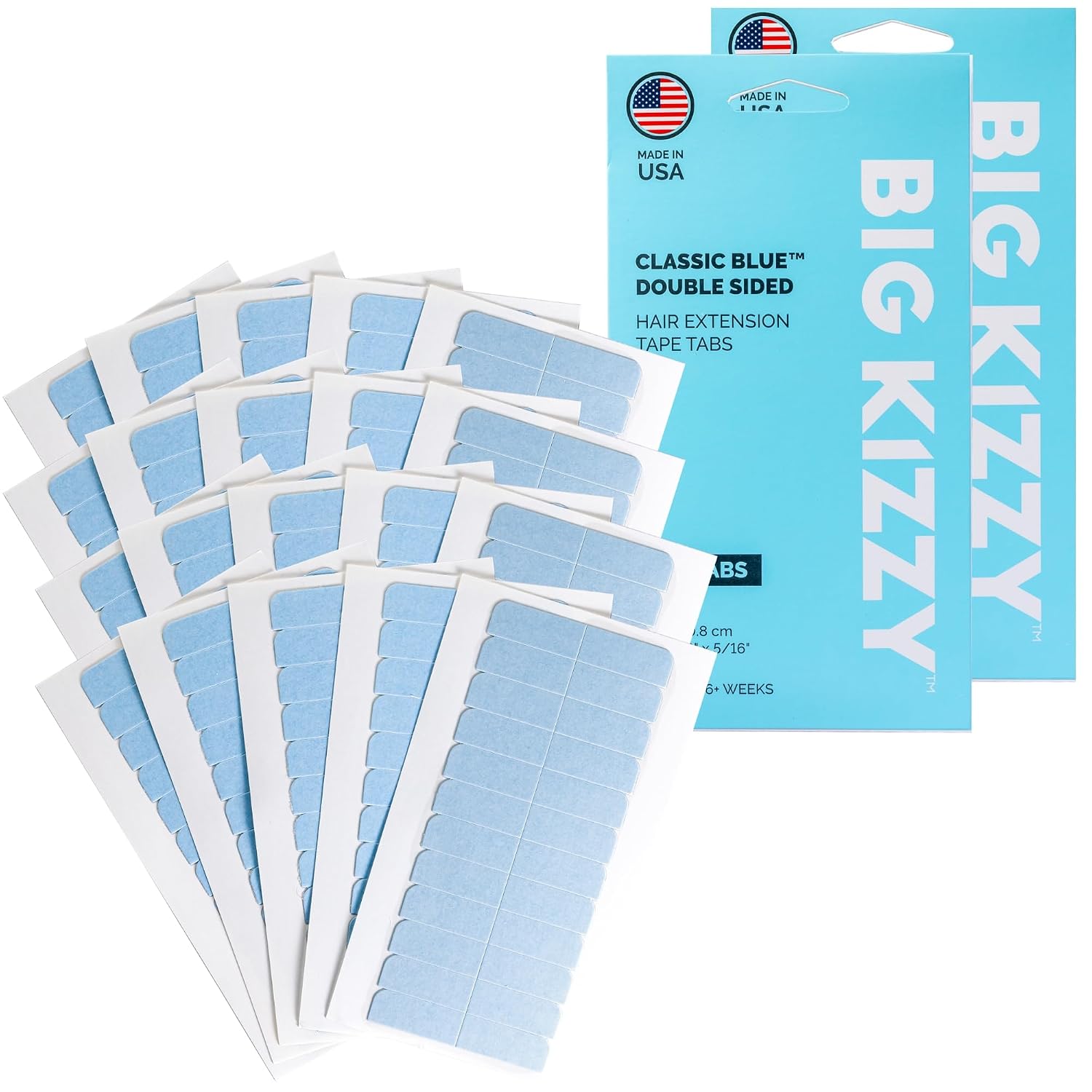 Big Kizzy Classic Blue Double Sided Replacement Tape for Hair Extensions 240 Tabs - Strong Flexible Hold and Damage Free Hair Extension Tape - 4-6+ Weeks of Wear