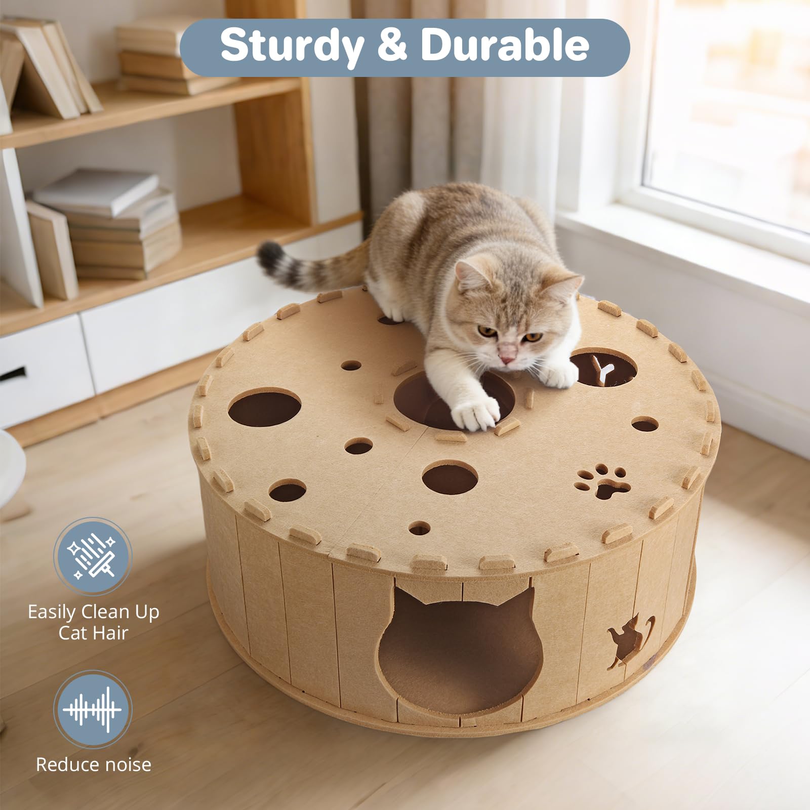 Túnel para Gatos, Cueva para Gatos de Interior, Juguete de Fieltro Suave para Gatos con Agujero Interactivo, túnel de Fieltro para hogares de Varios Gatos, Marrón Claro