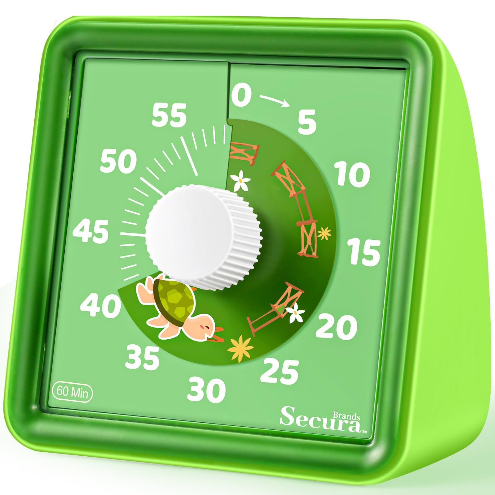 Secura 60-Minute Visual Countdown Timer for Kids & Classroom, Pomodoro Time Management Tool (Green & Green)