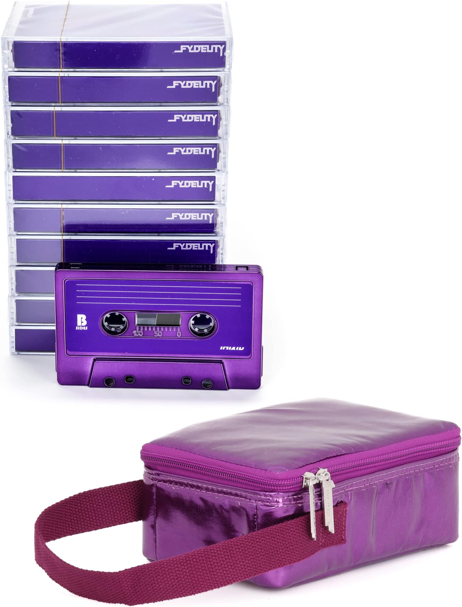 FydelityPurple Chrome Blank Cassette Tapes for Recording + Cassette Tape Storage Blank Audio Tapes Clear Audio Cassette Tape Colored Cassettes Empty Cassette Tape Recordable Tapes - 10 Pack 60 Minute