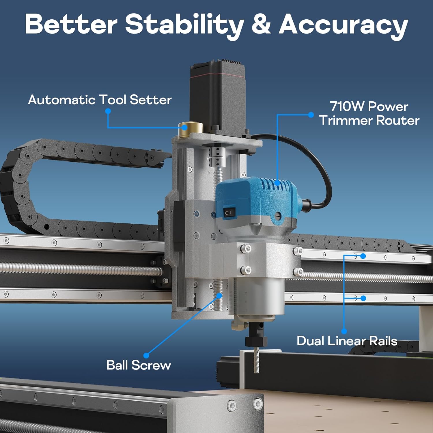 Cnc Router Machine 6060, NEMA 23 Closed-Loop Stepper Motor with Upgraded 710W Trim Router Spindle, Dual Linear Rails & Ball Screws Milling Machine for Wood Acrylic Aluminum Carving Cutting