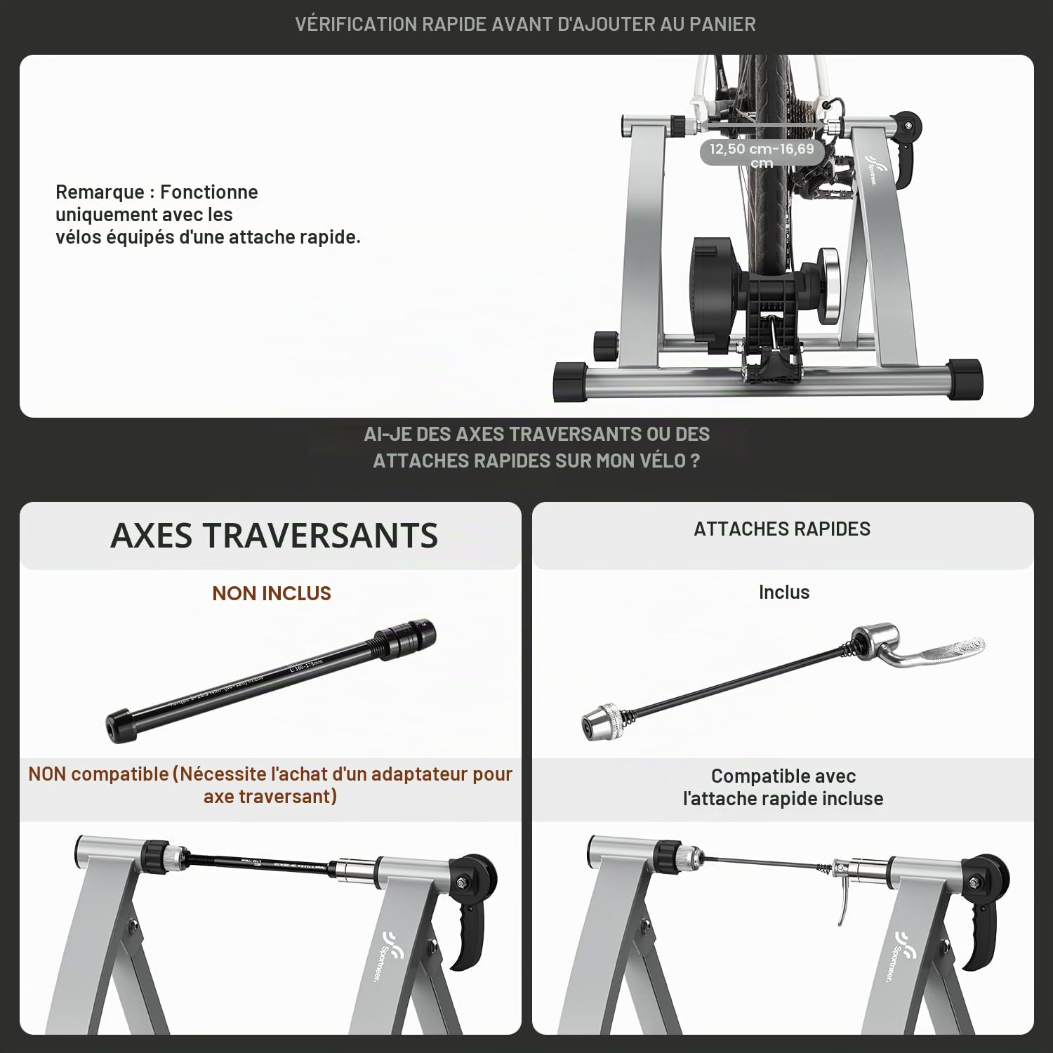 Entraîneur de vélo, Sportneer Home Trainer Bicyclette, freinage magnétique, 6 Réglages de Résistance avec Roue de réduction du Bruit, poignée à dégagement Rapide