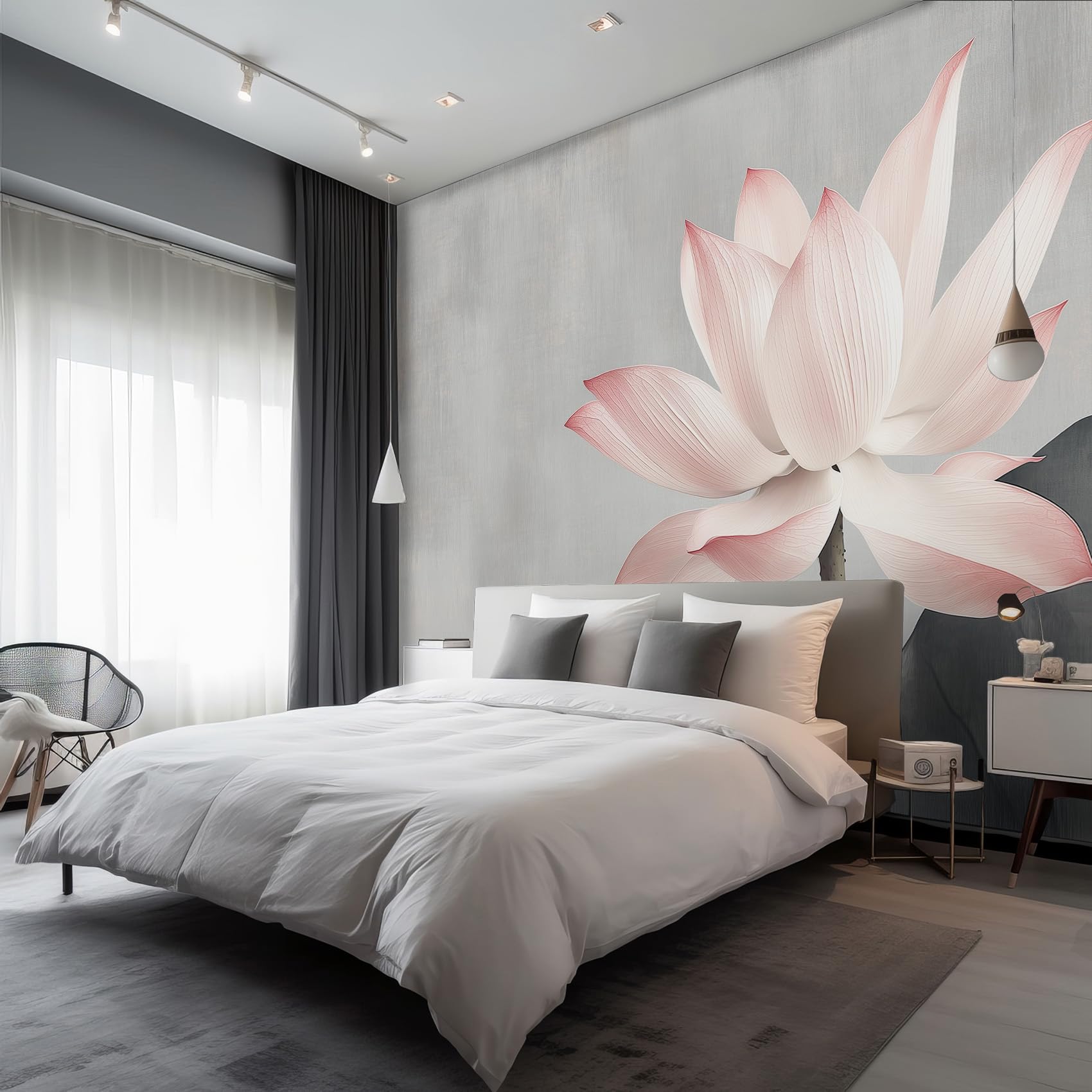 Papier Peint Rose, Effet 3D Zen Japonais Lotus pour Salon, Chambre, Papier Peint intissé, Papier Peint Photo Mural pour Salle à Manger, Couloir, Salon, 300 x 210 cm