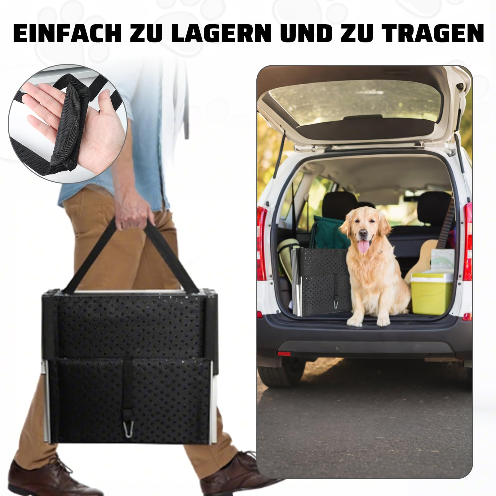 Storystore Hundetreppe Auto, 4 Stufen Hundetreppe Auto klappbar, Hunderampe Auto mit Rutschfester Oberfläche, Einstiegshilfe Hunde Auto für SUV, Auto, LKW Kofferraum, Hochbett, Belastbar bis 80 kg
